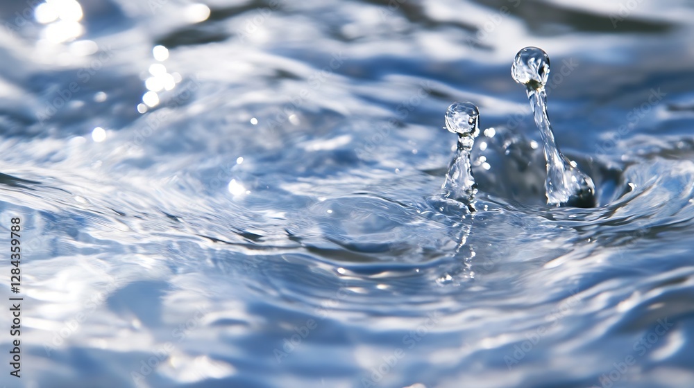 Leinwandbilder Closeup of sparkling water droplets splashing in a serene body of water creating beautiful ripples : Generative AI