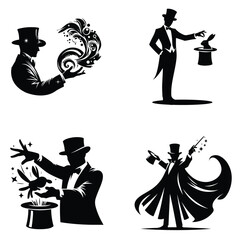 Mystical Magician with Hat and Wand in Dynamic Silhouette Art