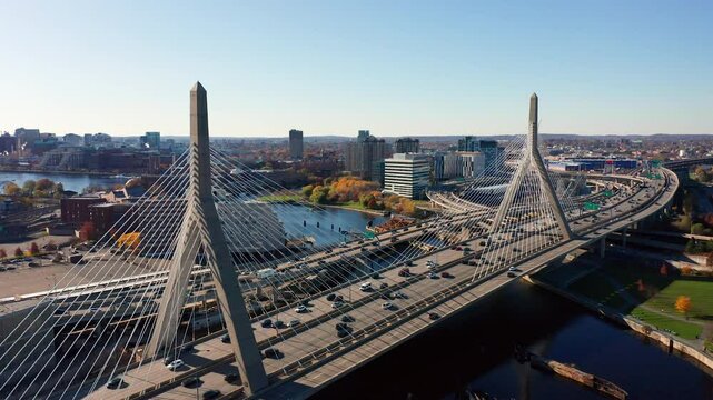 Aerial View of the Zakim Bridge in Boston, Massachusetts
