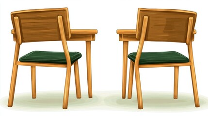 Matching Wooden Chairs with Green Cushions in Parallel Studio Shot