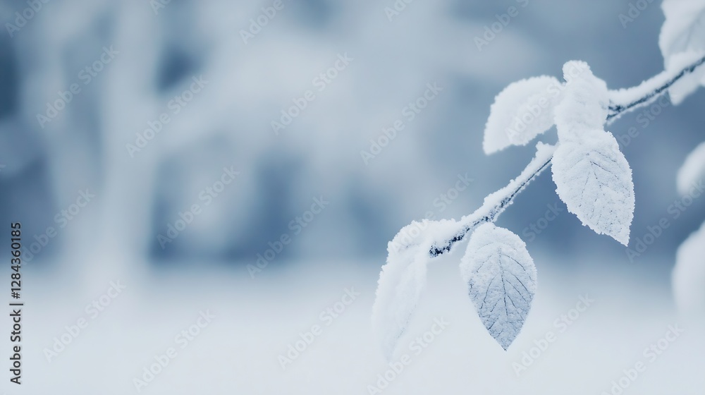 Poster closeup of frosty branch with delicate snowcovered leaves creating a winter wonderland effect : gene