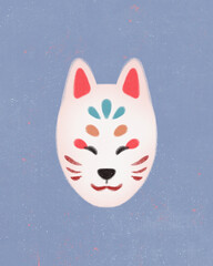 super cute Japan travel theme icons hand-drawn cultural trendy minimalist Japanese aesthetic illustration set new year traditional decoration celebration ornaments gifts kitsune fox mask folk art