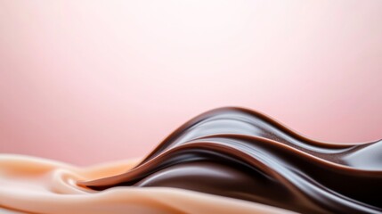Abstract silky chocolate and vanilla waves with smooth texture and soft lighting