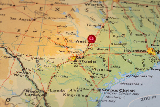 Colorful tourist location map showing state capital San Antonio, Texas, US, U.S.A, United State