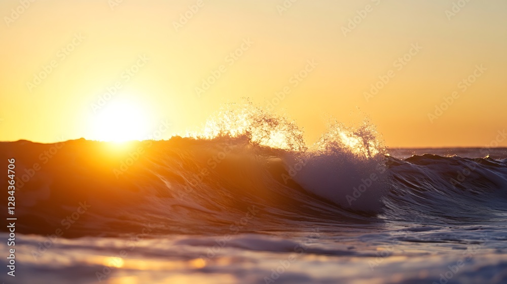Poster stunning sunset view over gentle ocean waves creating a beautiful golden hue in the sky : generative