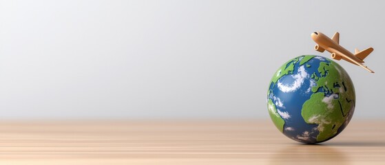 Model airplane flying above a globe representing global travel and exploration.