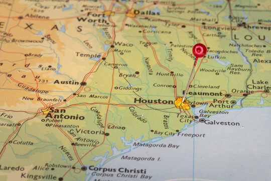 Colorful tourist location map Houston, Texas, US, U.S.A, United State showing roads and surrounding towns