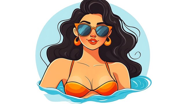 Summertime Chic: A Vibrant Digital Illustration of a Woman in the Pool AI Generated