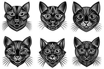 a stylized black and white illustration of a cat vector