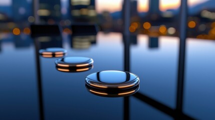 Modern business environment with reflective surfaces and abstract design elements.