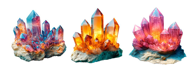 Pink and Yellow crystal isolated on transparent background
