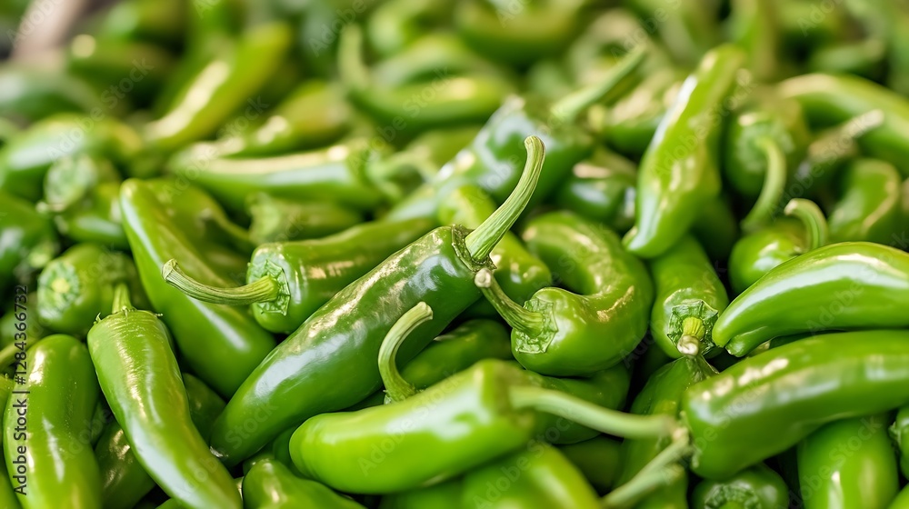 Aufkleber fresh green chili peppers stacked together creating a vibrant and colorful market display : generati