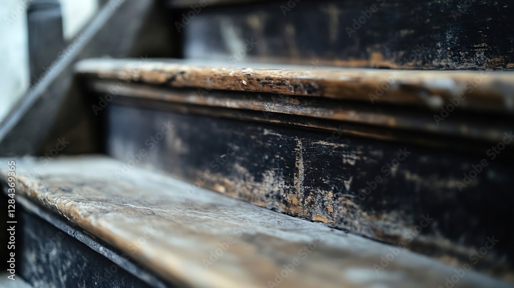 Aufkleber closeup of weathered wooden steps symbolizing age and the passage of time within a home : generative