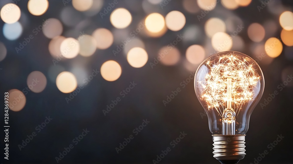 Fototapete creative idea concept with sparkling light bulb on blurred background : generative ai