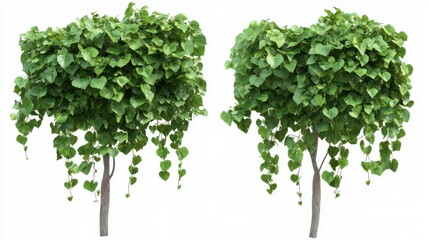Two lush green trees with heart-shaped leaves and pruning