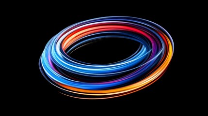 Colorful Light Trails in Circular Motion on Black Background