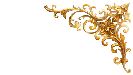 Golden Vintage Baroque Ornamental Element on Transparent Background. Watercolor Illustration
