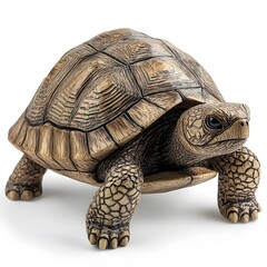 Highly Detailed Wooden Figurine of a Slow Moving Turtle Crafted with Artful Precision and Realistic Features
