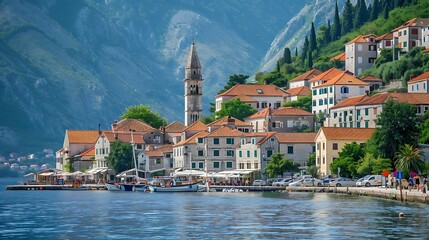 Traditional houses and boats in the historic center of Delft, Holland