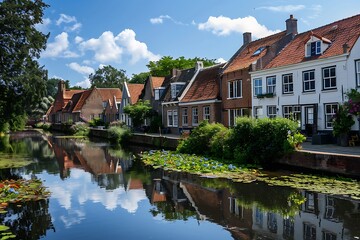 Obraz premium Canals of the old town of Volendam, Holland.