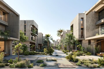 Architecture and vacation concept - house and building in mediterranian style. A luxury villa or hotel with palm trees.