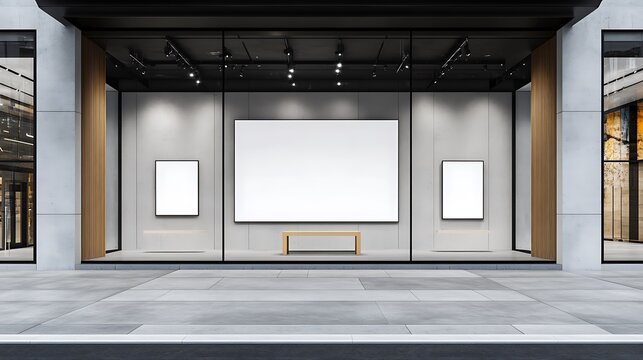 Modern Storefront Mockup: Blank Signage in City Setting AI Generated