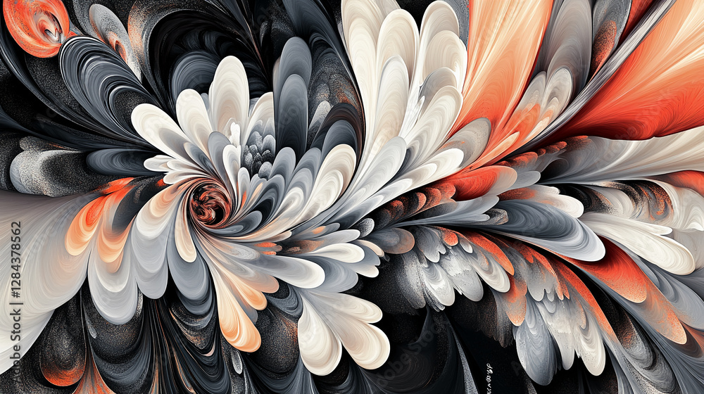Aufkleber abstract swirled pattern with red, black, and white hues, resembling fluid motion, representing dyna