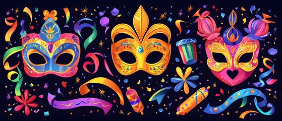 Obraz premium A set of colorful masks with a festive and celebratory mood