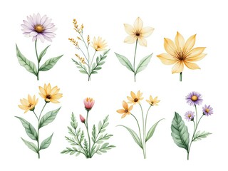 A vibrant collection of hand painted flowers in various shades