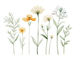 Fototapeta premium Elegant watercolor floral arrangement with delicate leaves