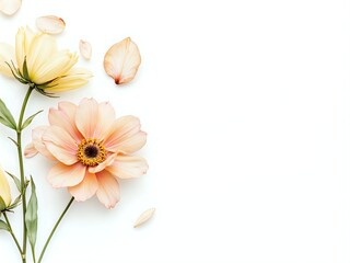 Delicate flowers with soft petals on a pure white background