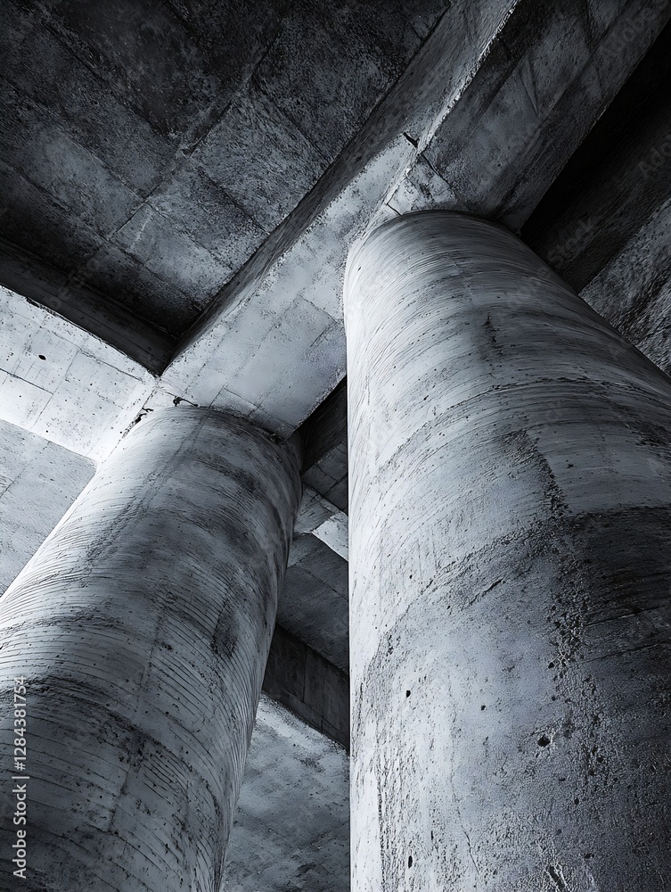 Aufkleber Architectural detail of concrete columns viewed from below showcasing sturdy structure and design : Generative AI