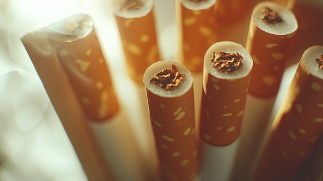 Close-up of cigarettes, smoke in background, harmful habit