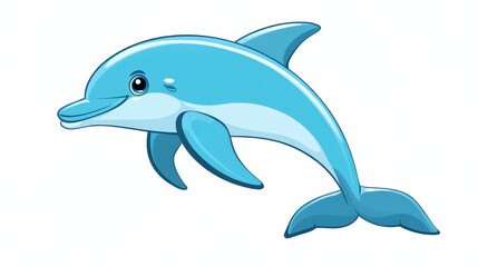Fototapeta premium A vibrant blue dolphin swims energetically through clear waters, displaying its playful nature. The sleek body glistens as it glides effortlessly, showcasing agility and grace in the ocean
