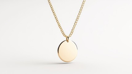 A gold pendant necklace hangs gracefully against a clean, light backdrop, emphasizing its polished surface and minimalist design. Ideal for daily wear or special occasions