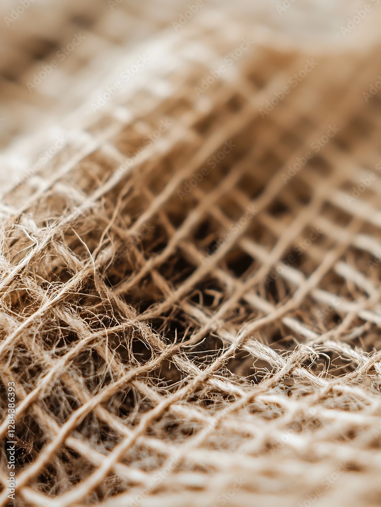 Aufkleber close up of textured natural burlap fabric showcasing its intricate weave and organic fibers : gener