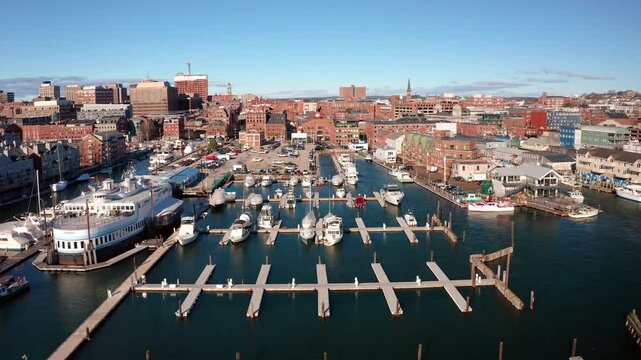 Aerial Approach of Downtown Portland, Maine 