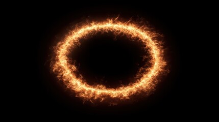 Naklejka premium A vibrant circle of flames illuminates the darkness. The fiery flames create an enchanting visual effect, showcasing an artistic design of fire and light