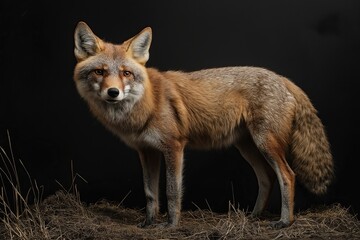 Fototapeta premium Red Fox Standing on Isolated Black Background
