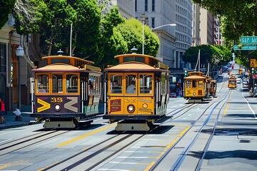 Naklejka premium Vintage trams on the streets of San Francisco.