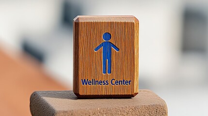 Wooden Sign Indicating Wellness Center with Human Icon Design
