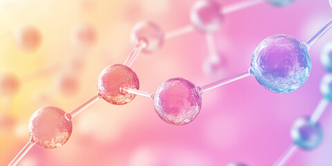 Molecules on vibrant pastel background. Science background with molecule or atom