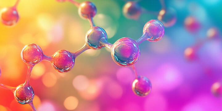 Molecules on vibrant pastel background. Science background with molecule or atom - Powered by Adobe