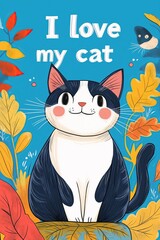I love my cat. Hand drawn vector illustration with cute cat and lettering.