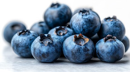 Obraz premium Several Fresh Blueberries Stacked Together Against White Background
