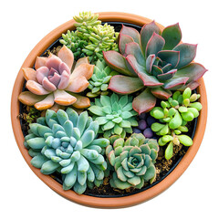 A Decorative Potted Succulent Garden Isolated on Transparent Background