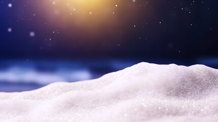 Naklejka premium Snowy winter scene, nighttime, snowfall, product display, holiday
