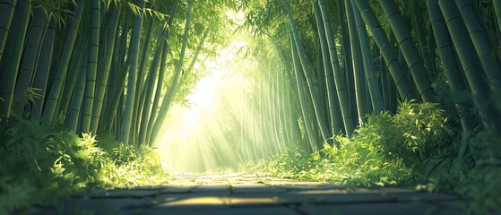 Sunlit Bamboo Forest Path