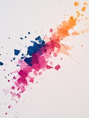 Obraz premium Bright shades of pink, orange, and blue vividly merge on a white canvas, creating a dynamic and eye-catching abstract composition with scattered geometric forms