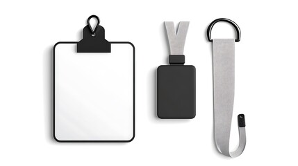 Fototapeta premium Sleek Black Clipboard, Lanyard, and Hook: A Clean 3D Render AI Generated